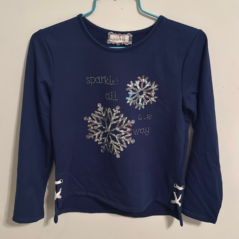 Girl’s 14 Navy Blue Snowflake Holiday Long Sleeve